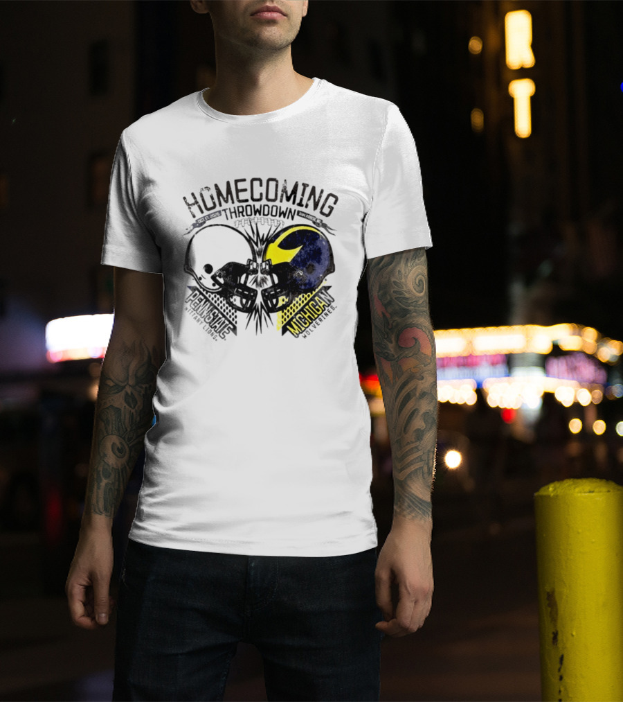 Homecoming Throwdown Michigan Wolverines Vs Penn State Nittany Lions Football Oct 17 2026 Helmet Showdown T-Shirt