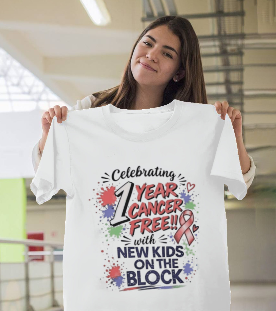Celebrating 1 Year Cancer Free With New Kids On The Block Ribbon T-Shirt