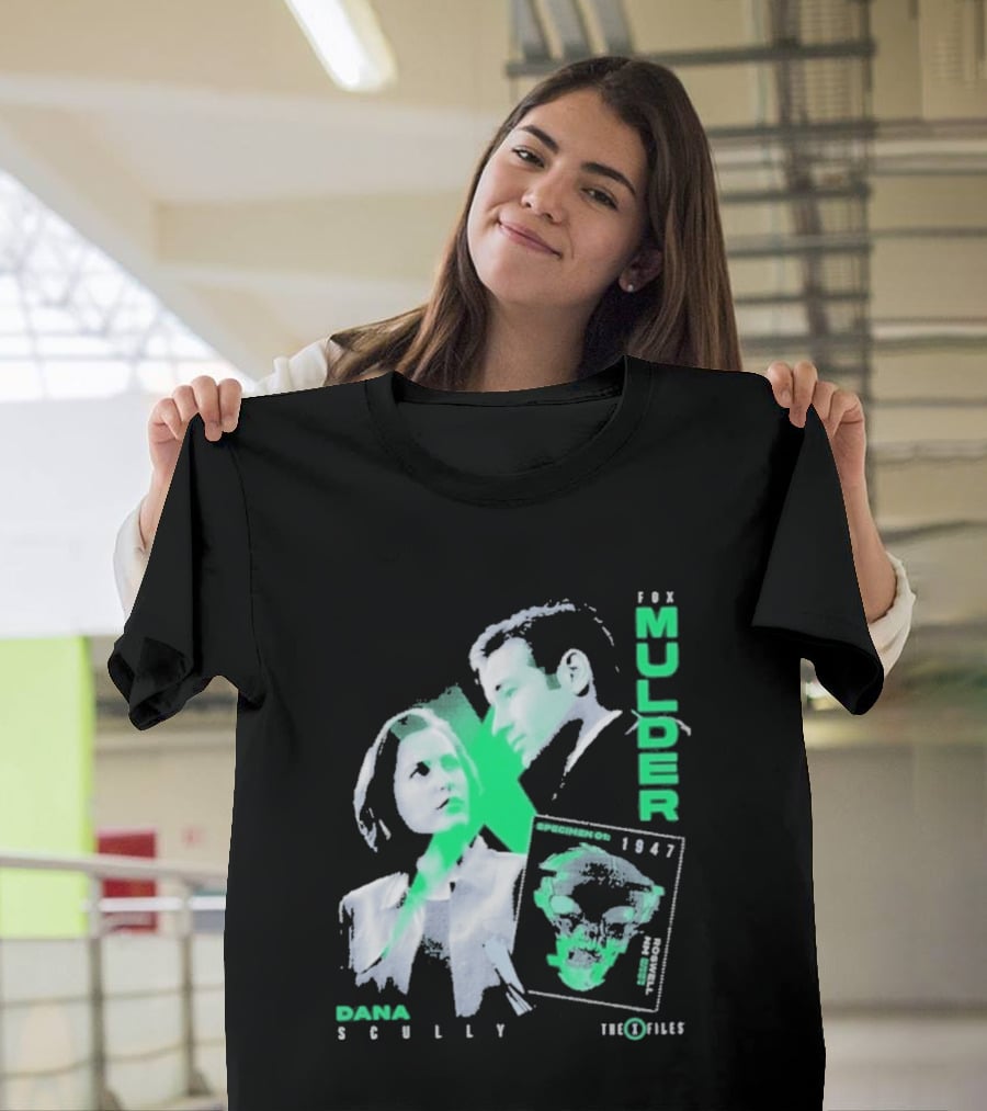 Fox Mulder Dana Scully The X Files 1997 Skull Print T-Shirt