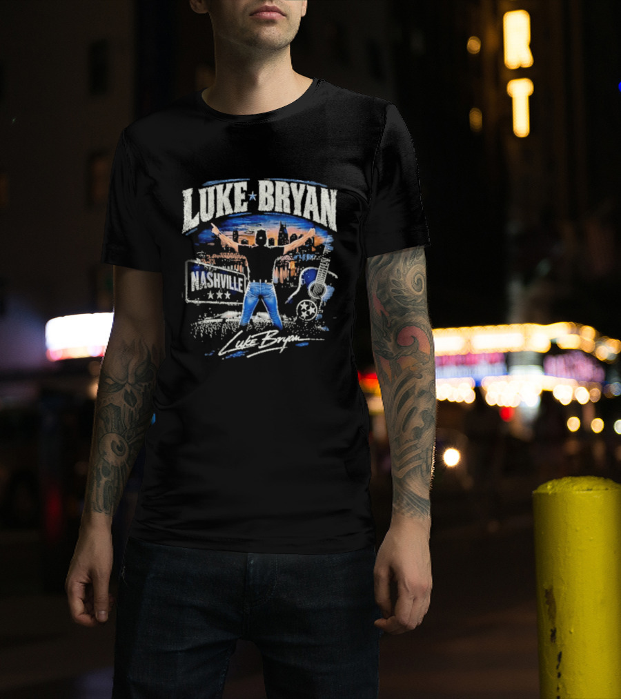 Luke Bryan Nashville Concert Country Music Vibes With Guitar And Signature T-Shirt