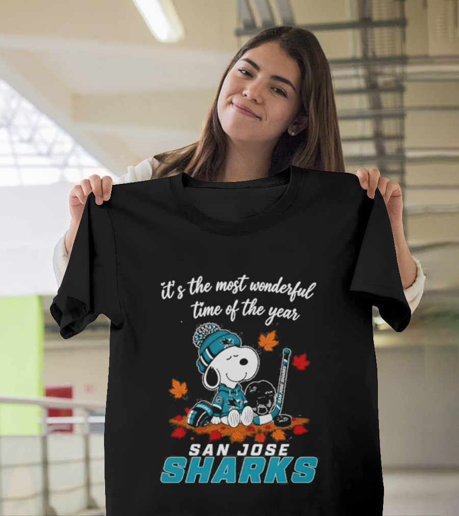San Jose Sharks Snoopy Autumn Hockey It's The Most Wonderful Time Of The Year T-Shirt