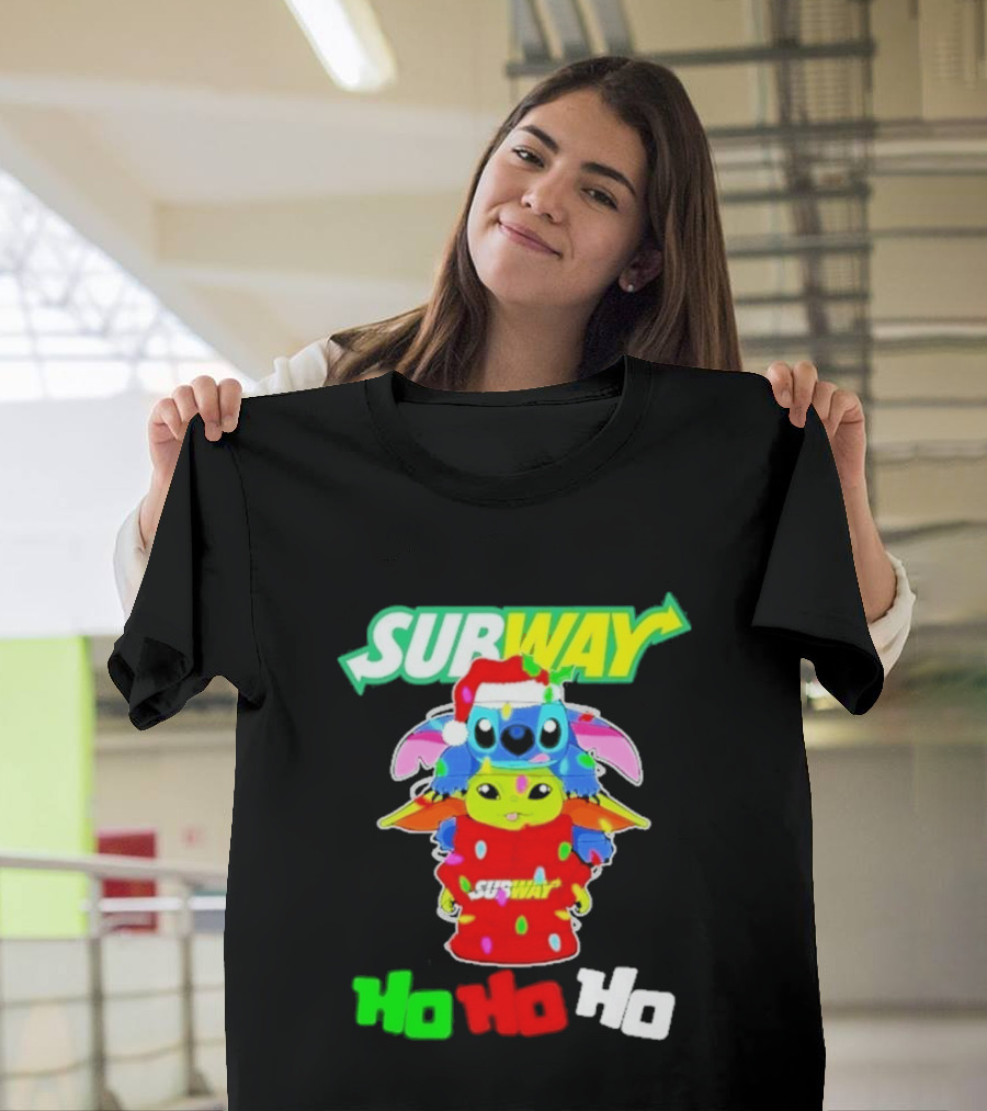 Subway Baby Yoda Stitch Christmas 2026 Ho Ho Ho T-Shirt
