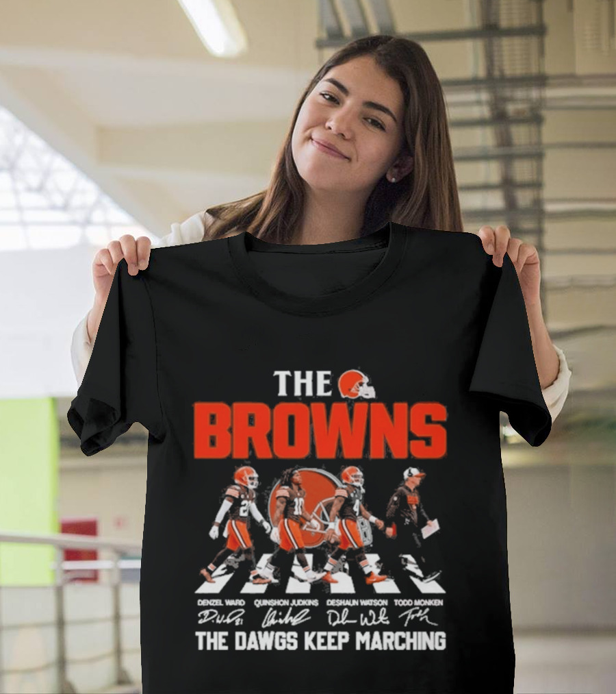 The Browns 2026 Team Football Abbey Road The Dawgs Keep Marching Denzel Ward Myles Garrett Deshaun Watson Todd Monken T-Shirt