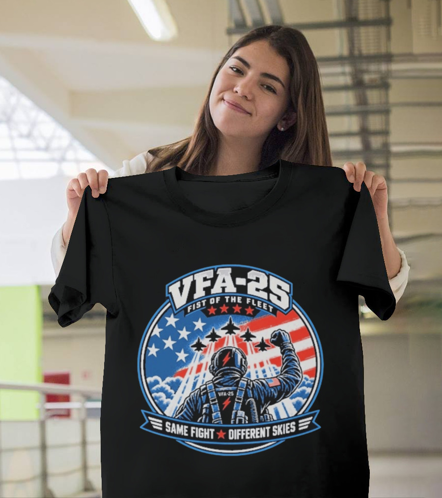 VFA 25 Fist Of The Fleet Fighter Pilot American Flag Same Fight Different Skies T-Shirt