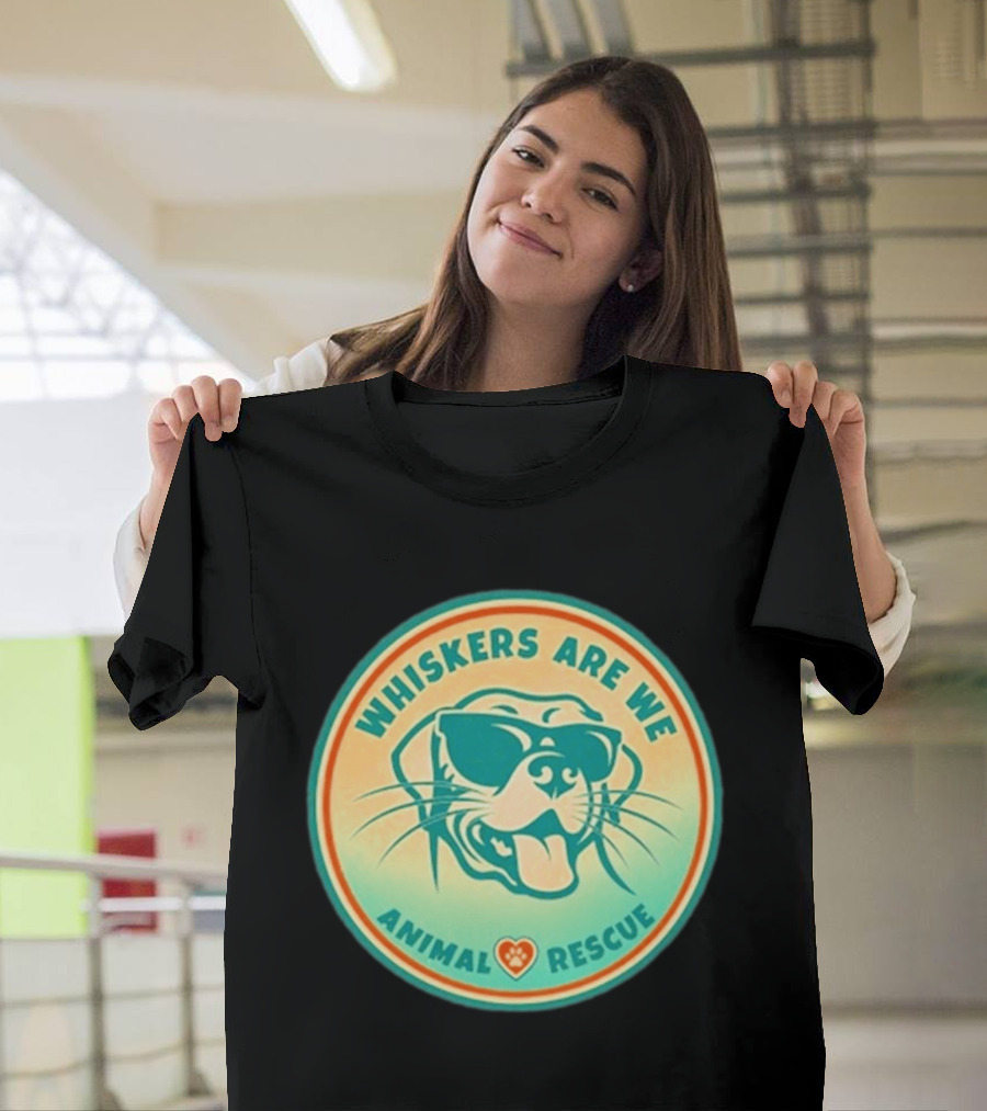 Whiskers Are We Animal Rescue Sunglasses Dog Paw Heart T-Shirt