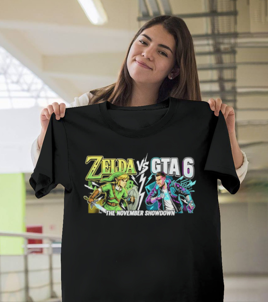 Zelda Vs GTA 6 The November Showdown Gaming Epic Clash T-Shirt
