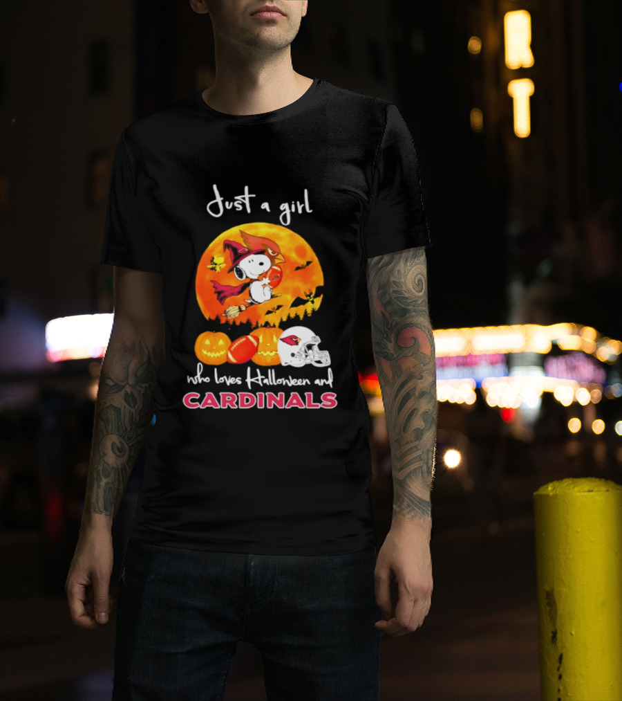Just A Girl Who Loves Halloween And Cardinals Snoopy Woodstock Pumpkin 2026 T-Shirt