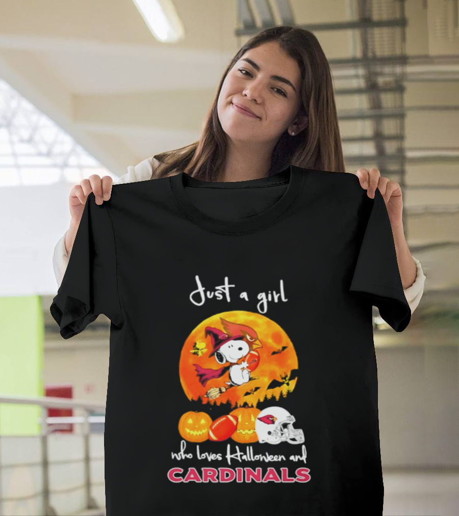 Just A Girl Who Loves Halloween And Cardinals Snoopy Woodstock Pumpkin 2026 T-Shirt