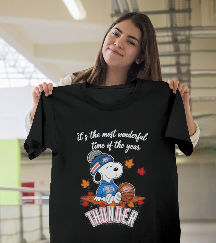 Oklahoma City Thunder Snoopy Most Wonderful Time Of The Year Autumn Football T-Shirt