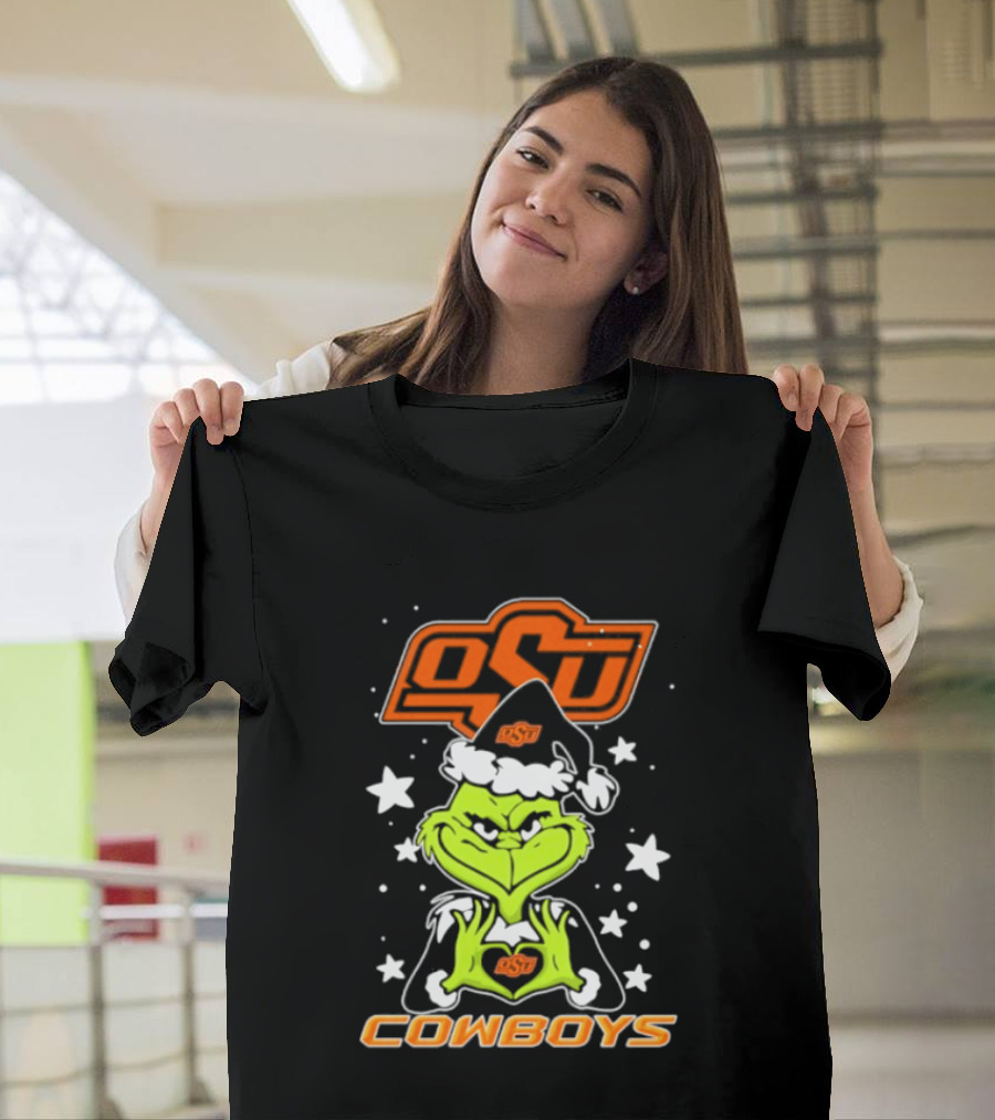 Oklahoma State Cowboys Grinch Love Hands Christmas Football 2026 T-Shirt