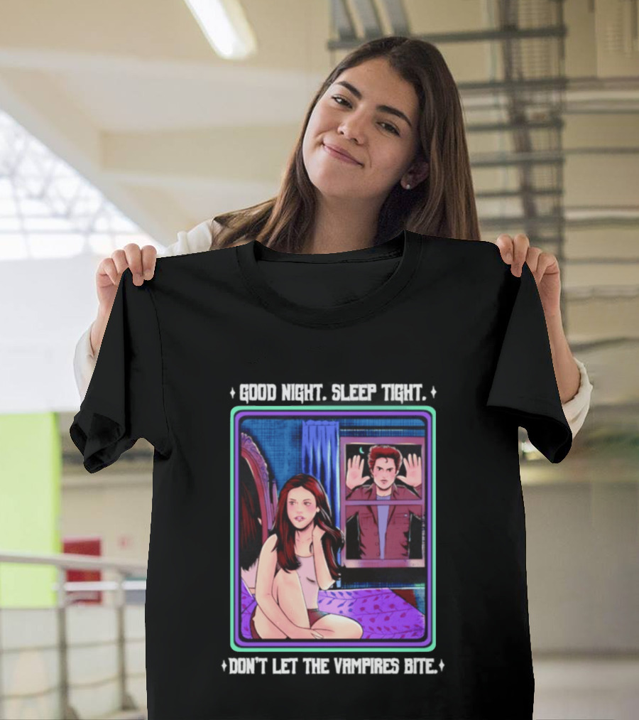 Good Night Sleep Tight Don't Let The Vampires Bite Twilight Bedroom Scene T-Shirt