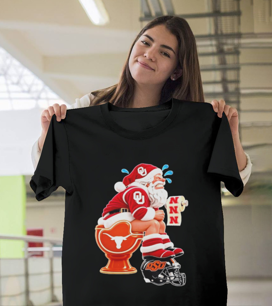 OU Oklahoma Sooners Santa Claus Toilet Texas Longhorns OSU Cowboys Football Meme T-Shirt