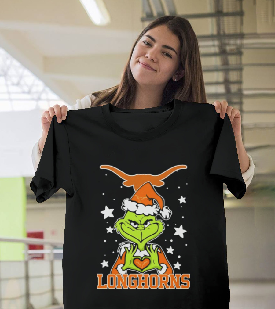 Texas Longhorns Grinch Christmas Love Hands Football 2026 T-Shirt