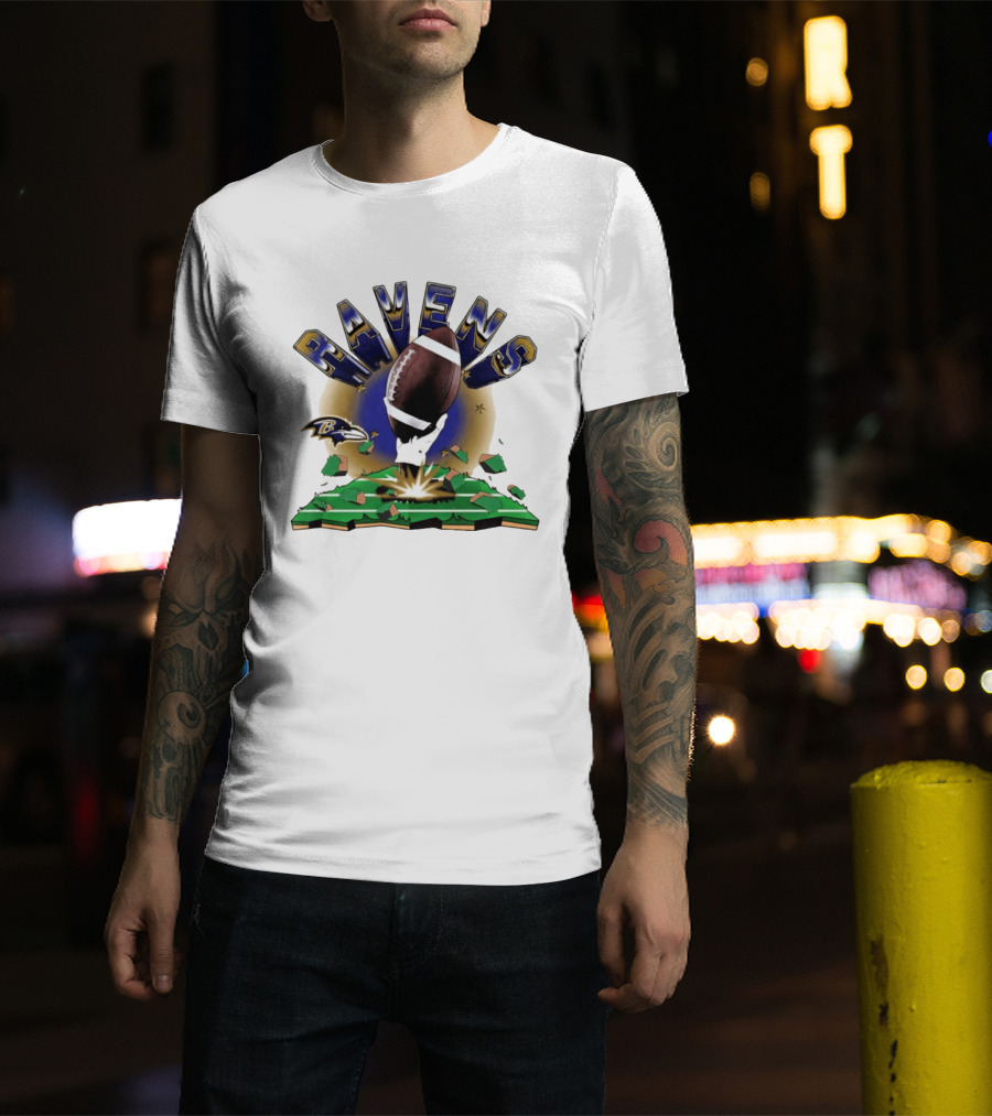 Ravens 2026 Explode Clubhouse Logo With Football And Hand Iconic Team T-Shirt