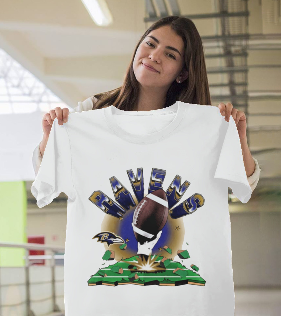 Ravens 2026 Explode Clubhouse Logo With Football And Hand Iconic Team T-Shirt