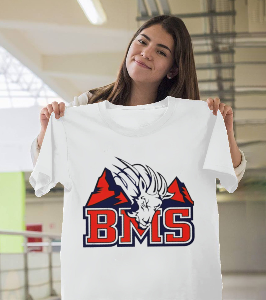 BMS Mountain Ram College Sports Iconic Red And Navy Blue T-Shirt