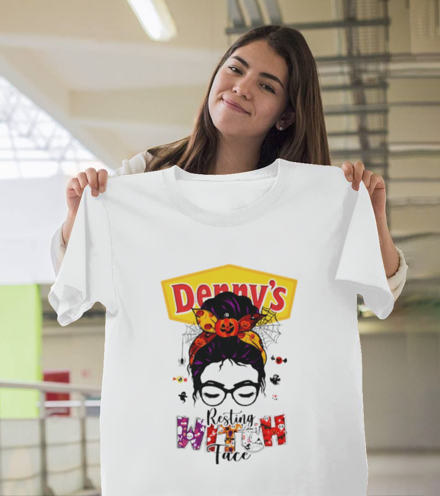 Denny's Resting Witch Face Halloween 2026 Pumpkin Headband And Web Glasses T-Shirt