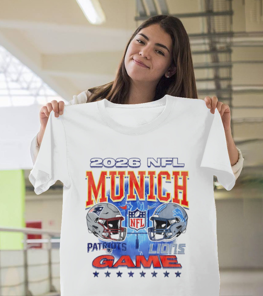 2026 NFL Munich Game New England Patriots Vs Detroit Lions Helmets T-Shirt