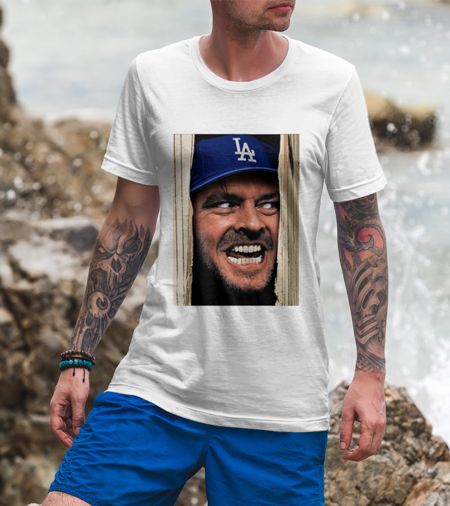 Jack Torrance LA Dodgers Hat Here's Johnny The Shining Baseball T-Shirt