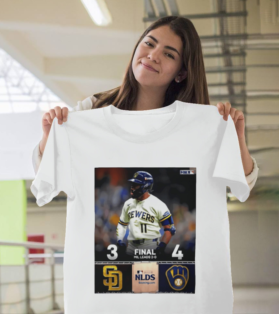 Milwaukee Brewers Vs San Diego Padres 4 3 Game 2 2026 NLDS Final Score MIL Leads 2 0 T-Shirt
