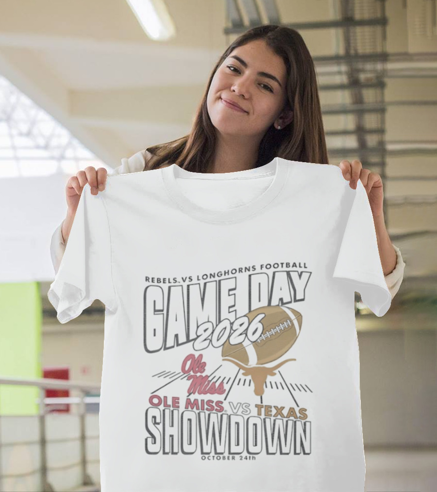Rebels Vs Longhorns Football 2026 Game Day Ole Miss Vs Texas Showdown T-Shirt