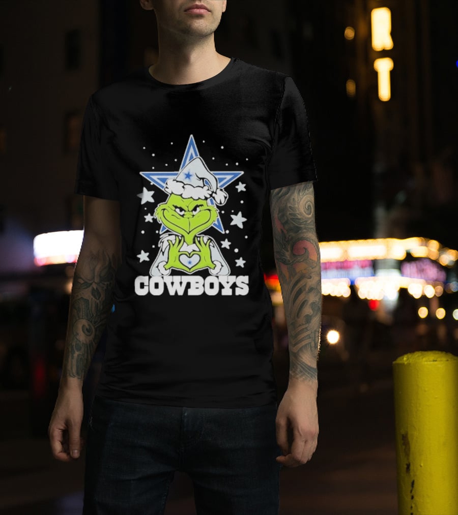 Dallas Cowboys Grinch Love Hands Christmas Star 2026 Football T-Shirt