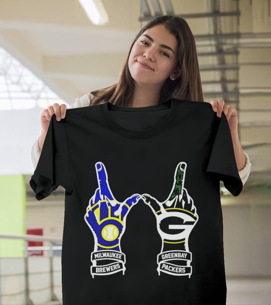 Milwaukee Brewers And Green Bay Packers Hand Gesture Wisconsin Sports Pride T-Shirt