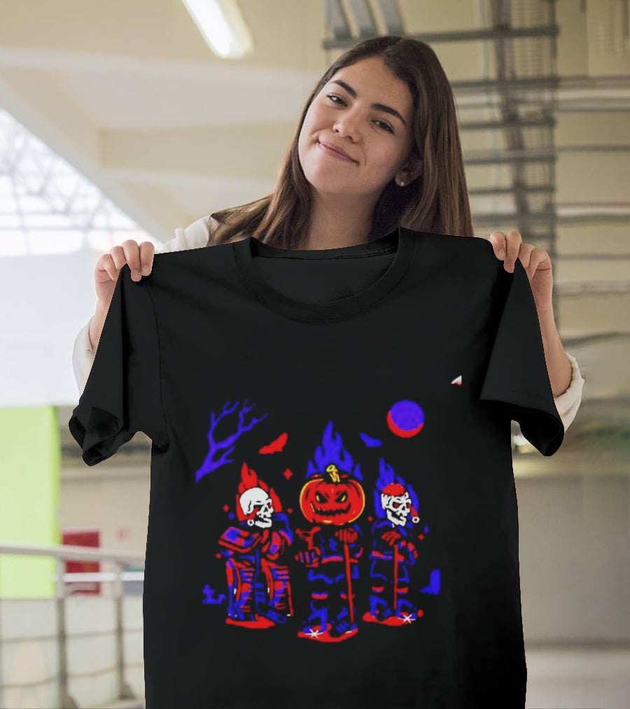 Halloween Pumpkin Skeleton Hockey Players Spooky Sports T-Shirt