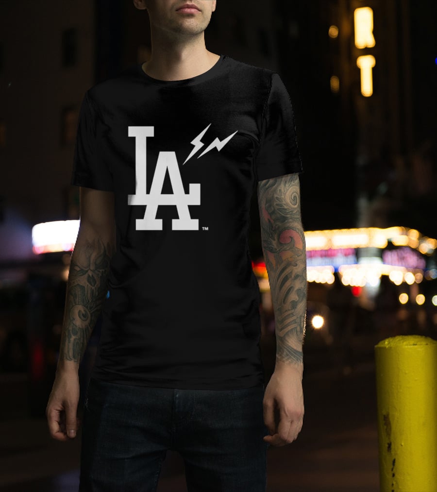 Los Angeles Dodgers Fragment LA Thunder Lightning Bolt T-Shirt