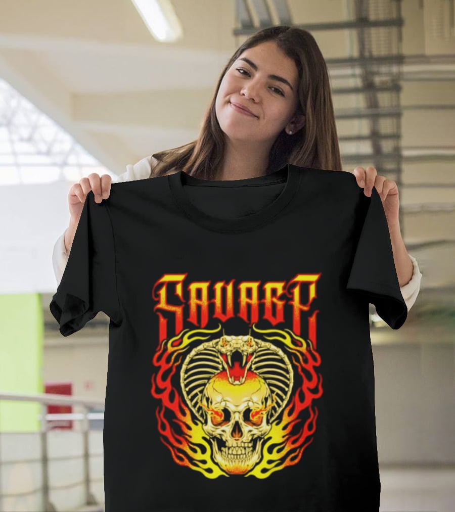 Savage Cobra Skull Fire Fusion Streetwear T-Shirt