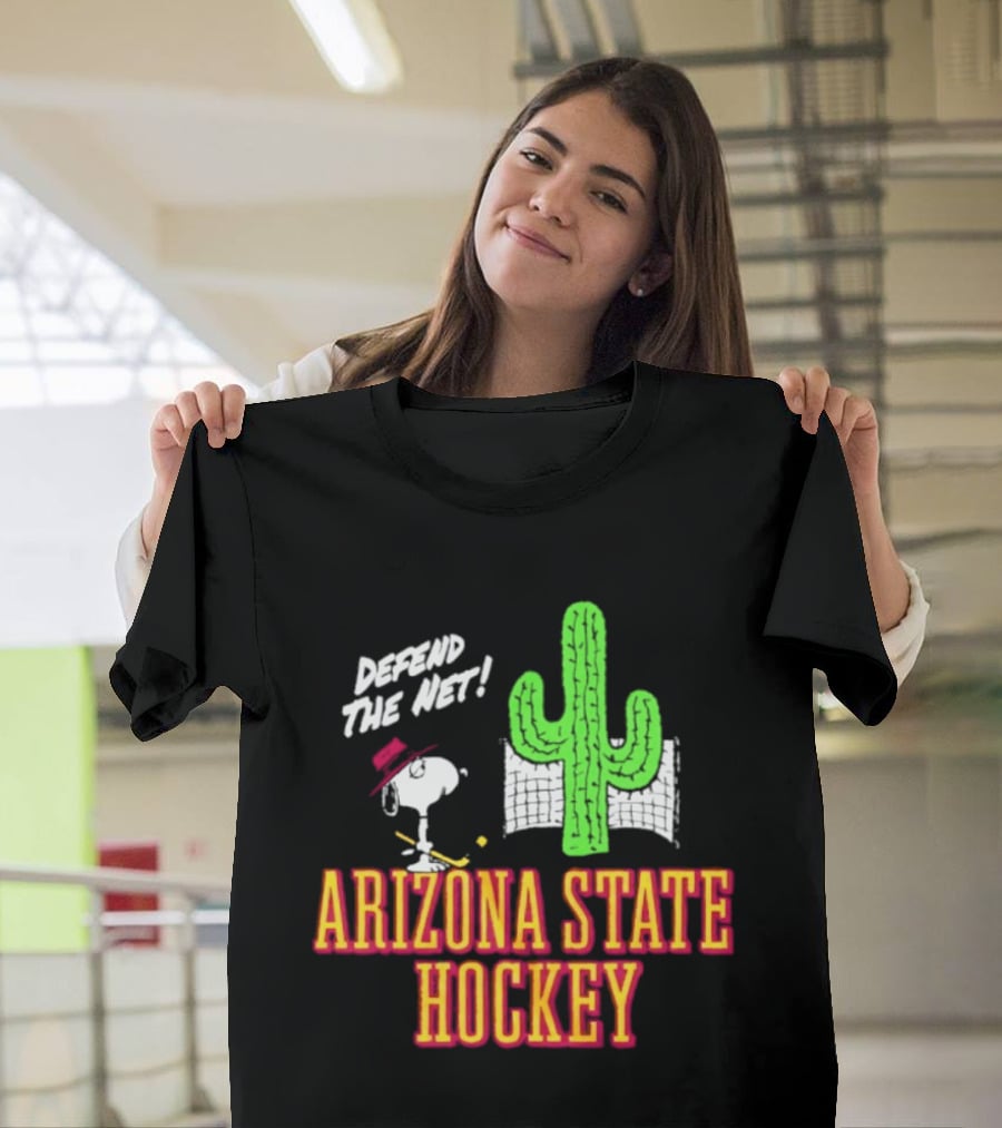 Defend The Net Arizona State Hockey Snoopy Cactus T-Shirt