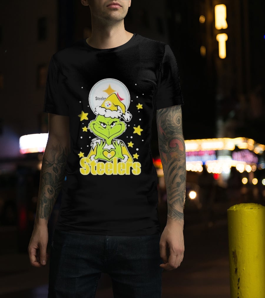 Pittsburgh Steelers Grinch Christmas Love Hands 2026 Football T-Shirt