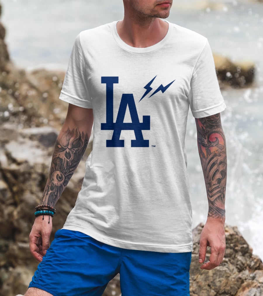 Los Angeles Dodgers Fragment Collaboration LA Thunder Lightning Bolt T-Shirt