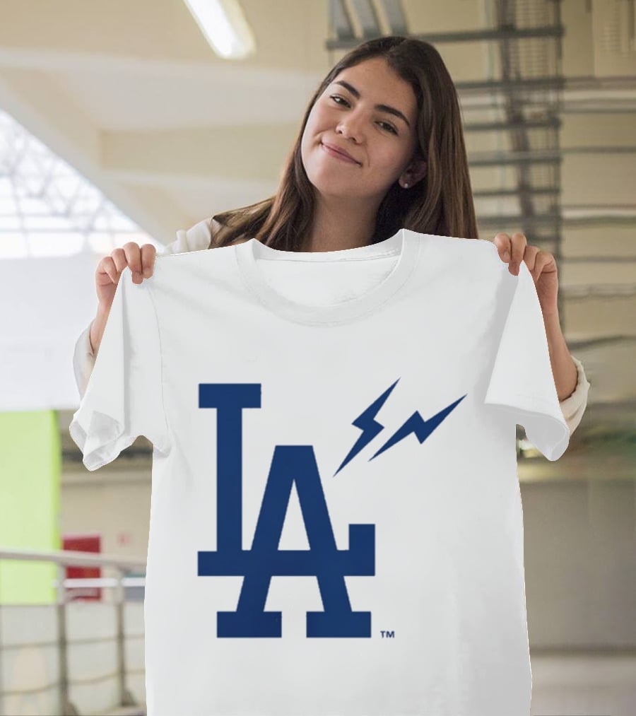 Los Angeles Dodgers Fragment Collaboration LA Thunder Lightning Bolt T-Shirt
