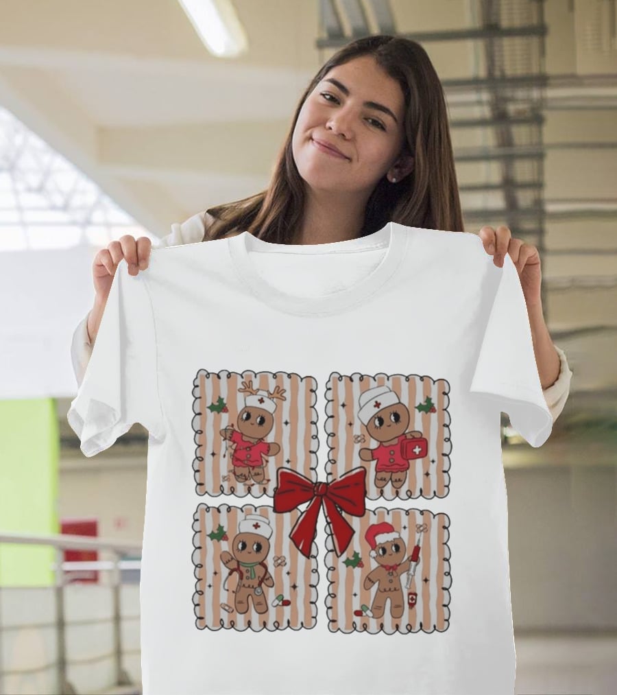 Preppy Nurse Gingerbread Christmas Holiday Medical T-Shirt