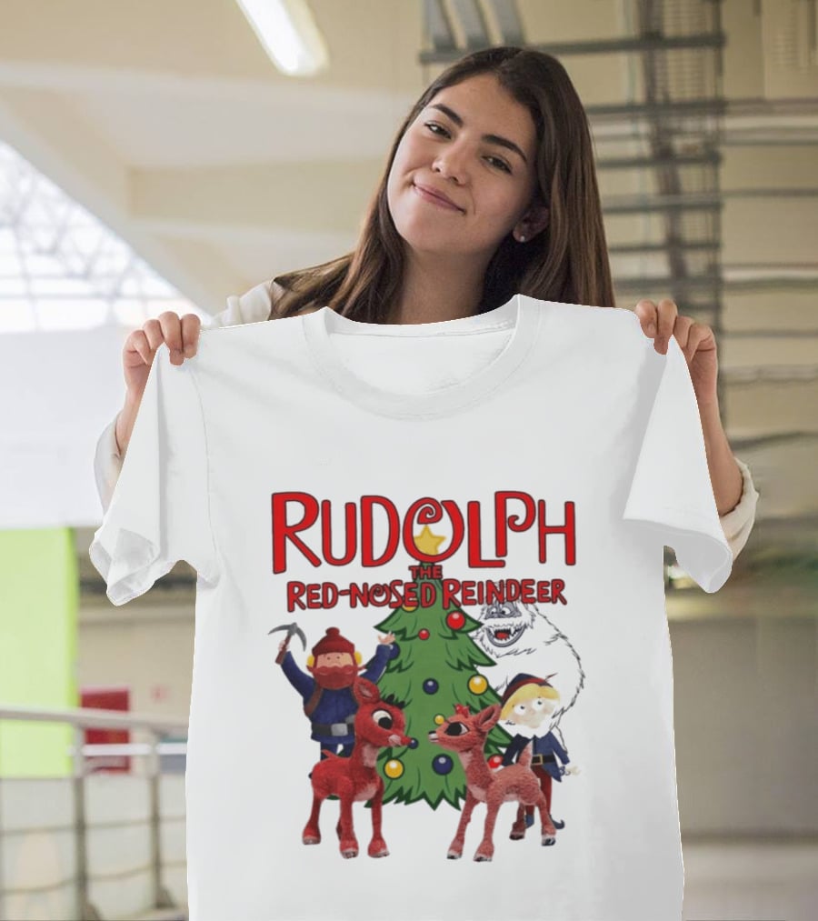 Rudolph The Red Nosed Reindeer Christmas Tree With Characters And Star T-Shirt