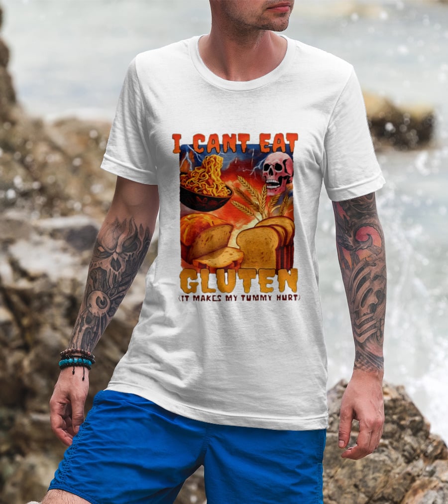 I Cant Eat Gluten Skull Bread Noodles Lightning T-Shirt