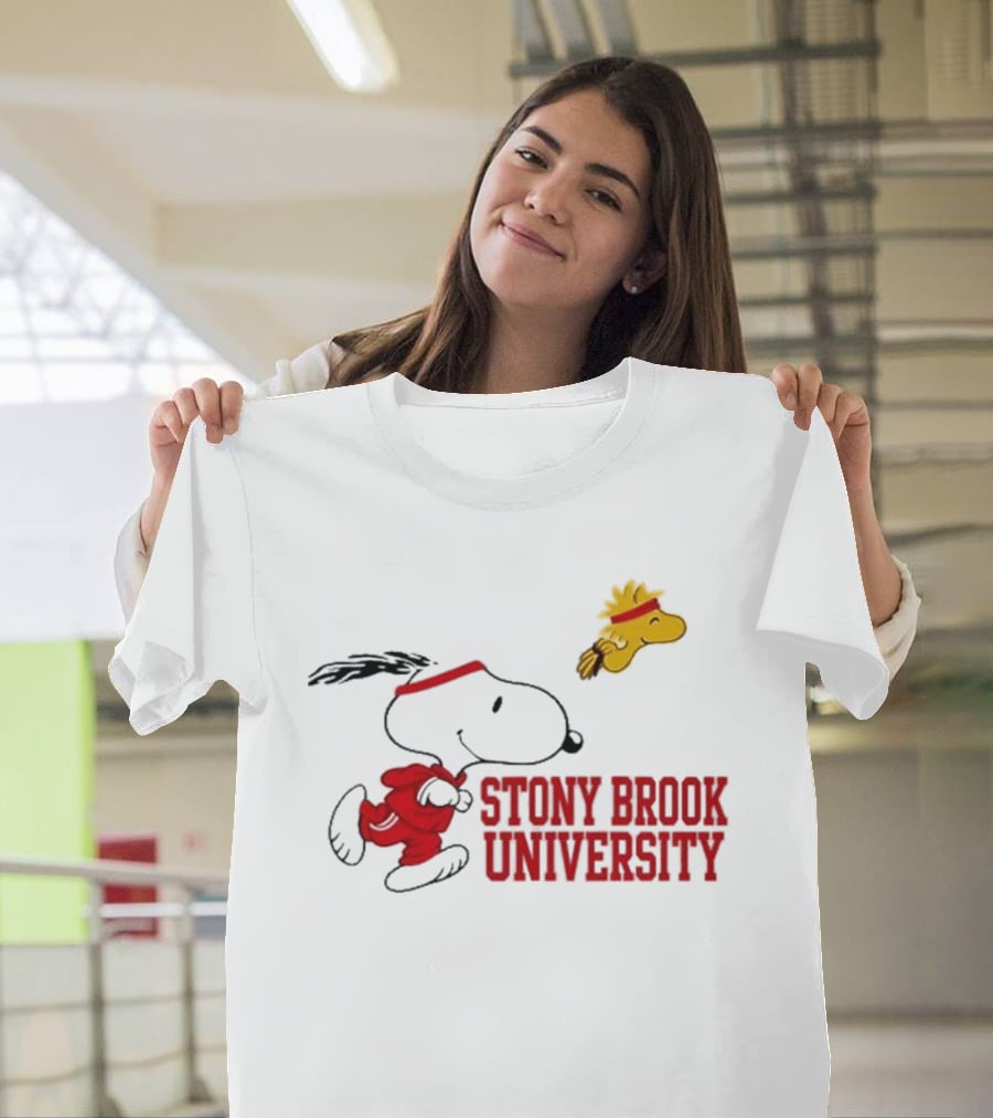 Snoopy And Woodstock Running Stony Brook University T-Shirt