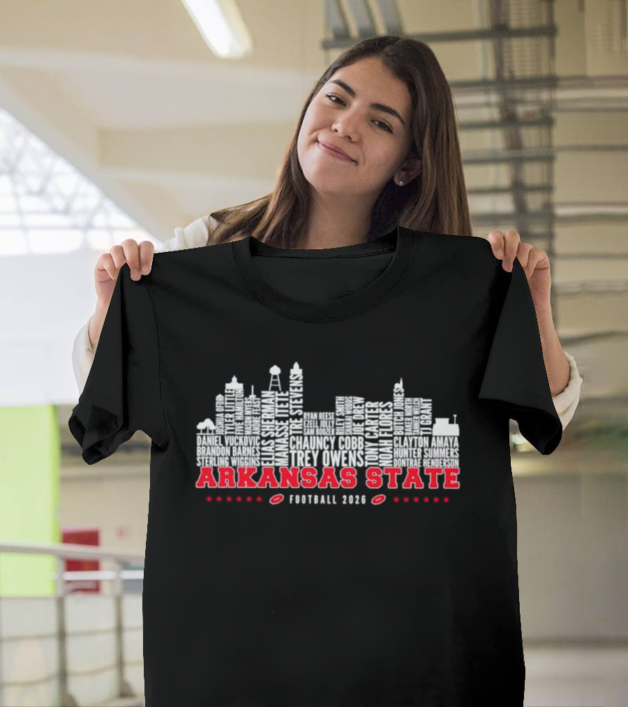 Arkansas State Red Wolves Football 2026 Skyline Player Names T-Shirt