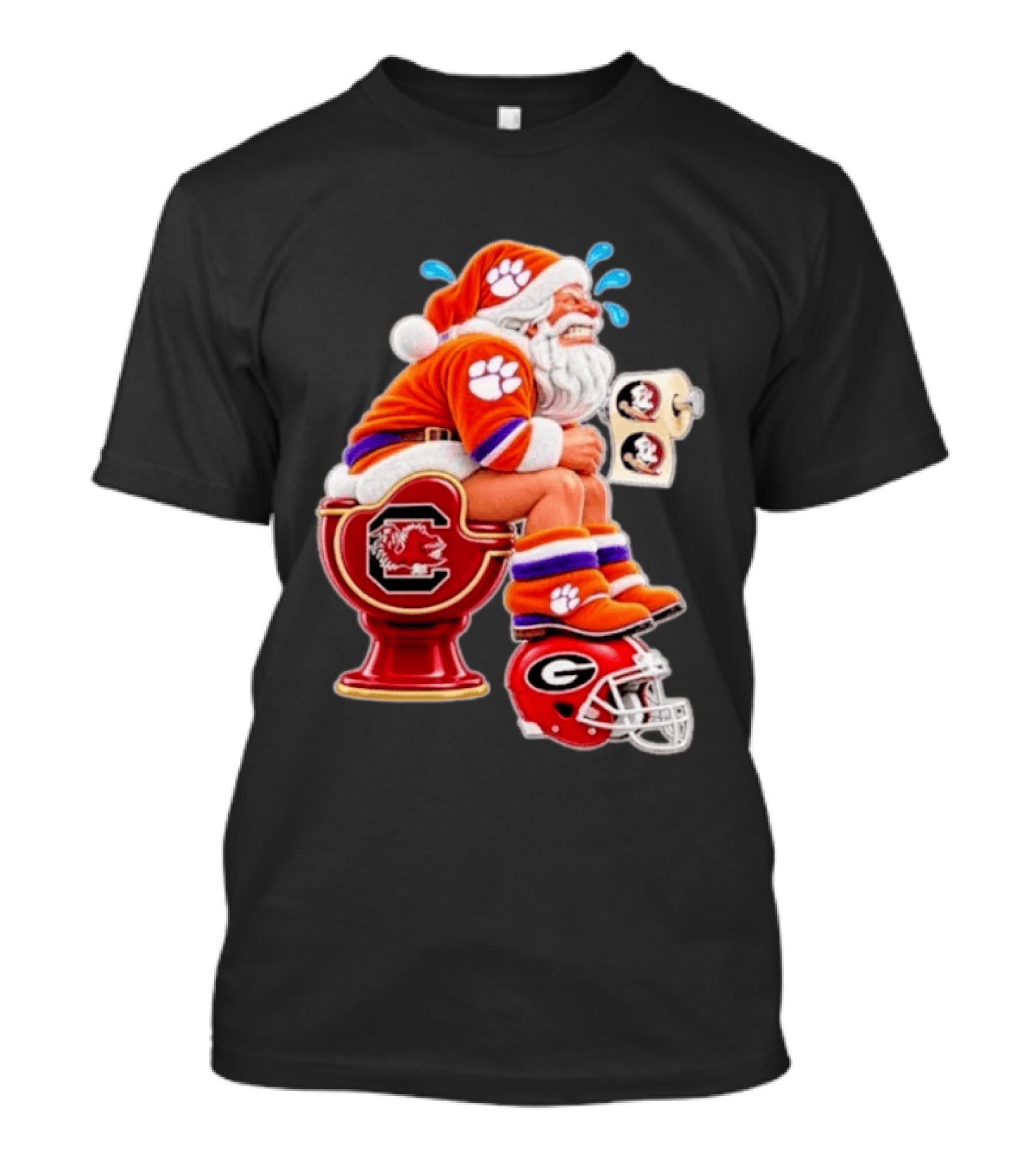 Clemson Tigers Santa South Carolina Gamecocks Georgia Bulldogs Florida State Christmas College Football T-Shirt