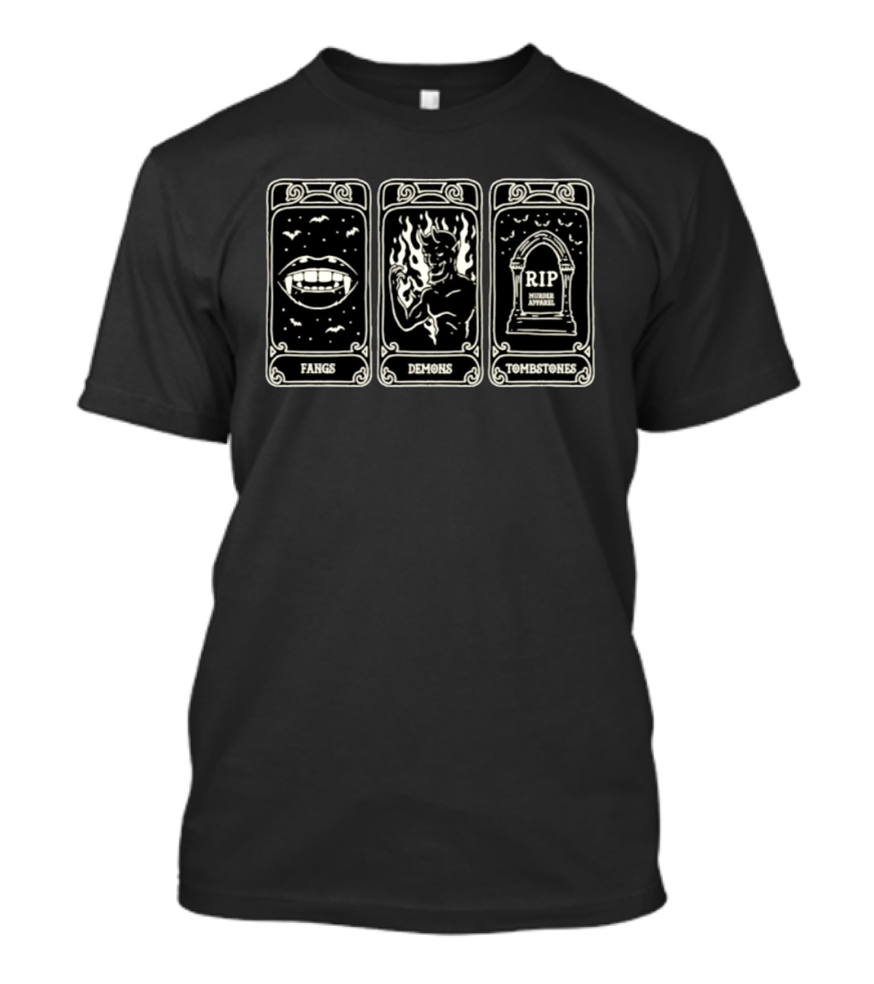Fangs Demons Rip Tombstones Murder Card T-Shirt