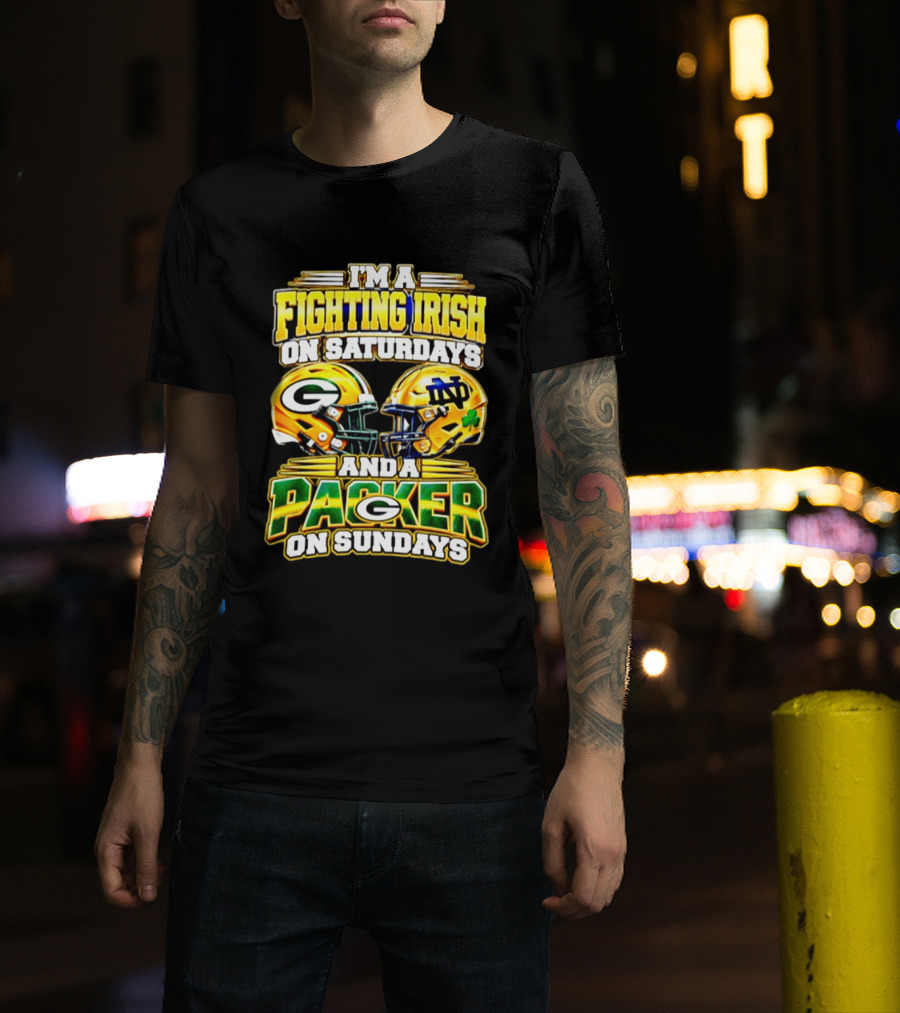 I'm A Fighting Irish On Saturdays And A Packer On Sundays Football Helmet T-Shirt