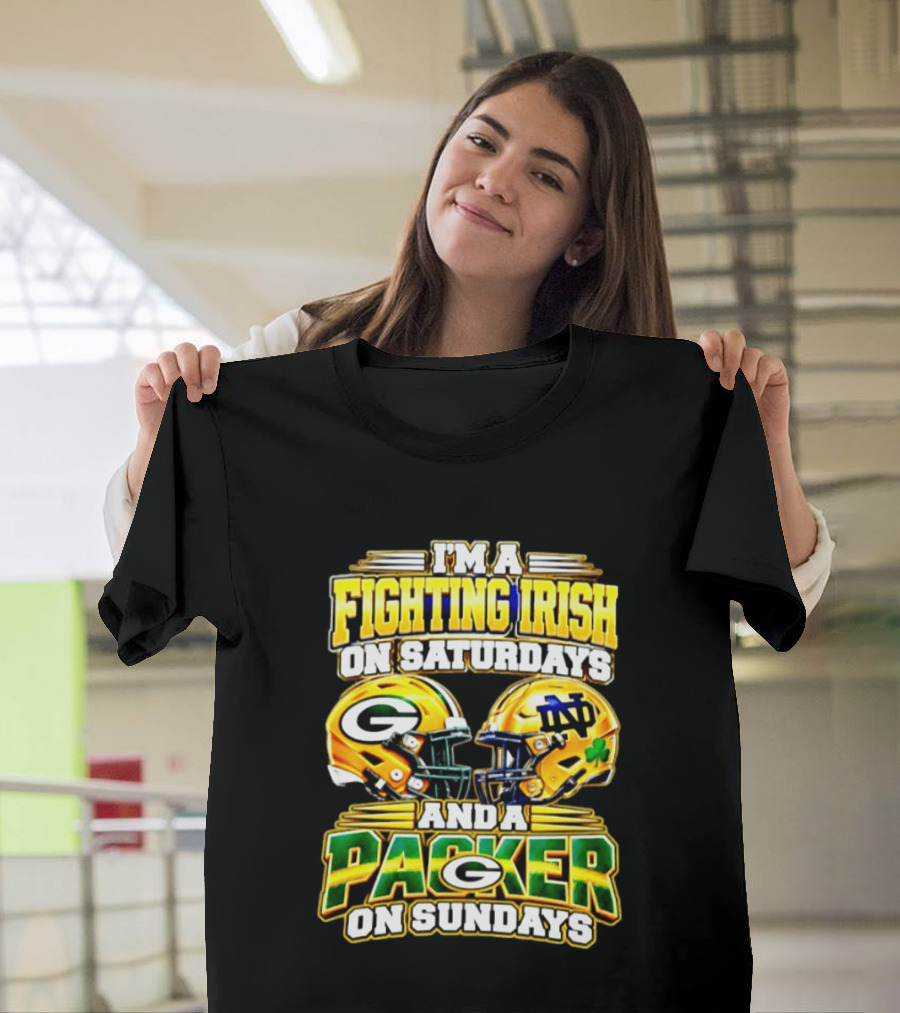 I'm A Fighting Irish On Saturdays And A Packer On Sundays Football Helmet T-Shirt