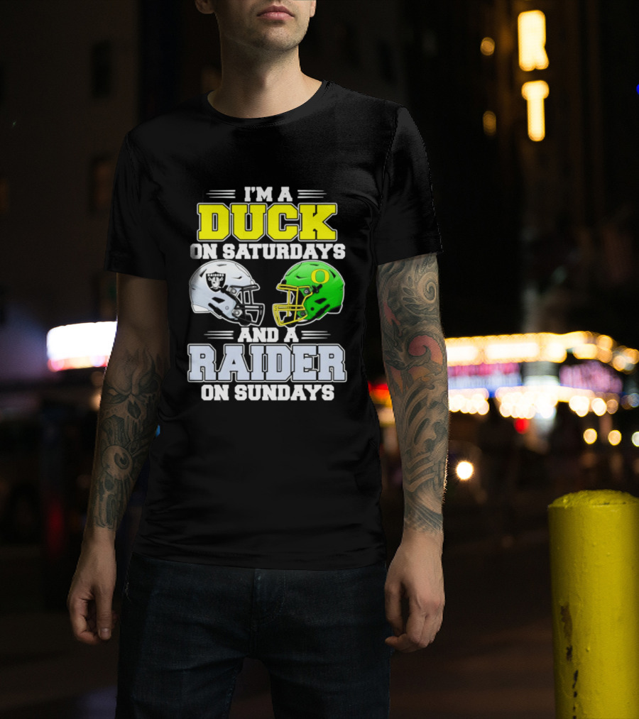 I'm A Duck On Saturdays And A Raider On Sundays Football Helmet T-Shirt