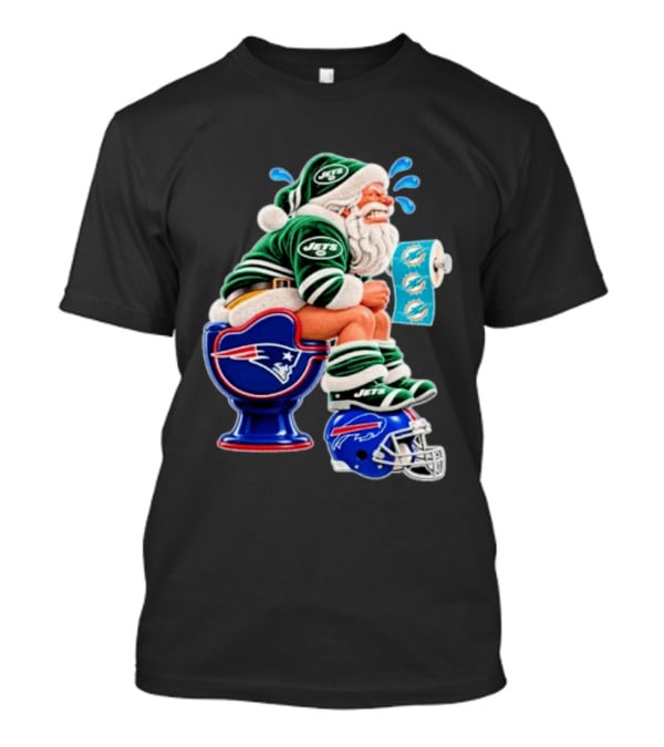 New England Patriots Miami Dolphins Buffalo Bills New York Jets Santa Football Christmas T-Shirt