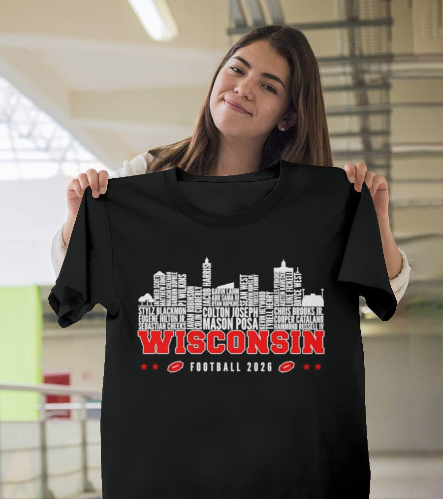 Wisconsin Badgers Football 2026 City Skyline Players Names T-Shirt