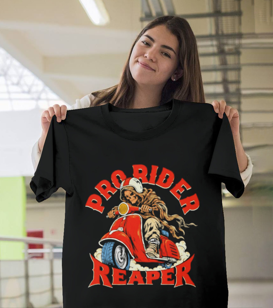 Pro Rider Reaper Skeleton Cartoon Motorcycle T-Shirt