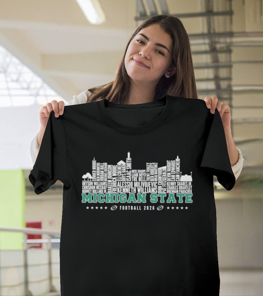 Michigan State Spartans Football 2026 Skyline Players Names T-Shirt