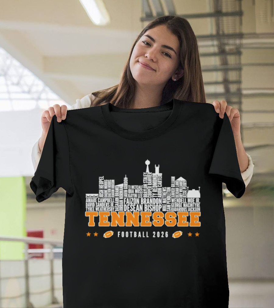 Tennessee Vols Football 2026 City Skyline Player Names T-Shirt