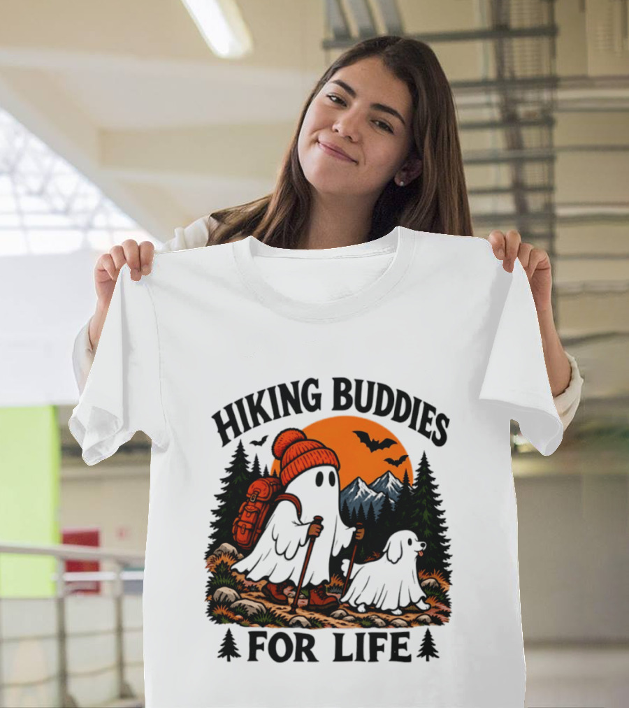 Hiking Buddies For Life Ghost And Dog Halloween Adventure T-Shirt